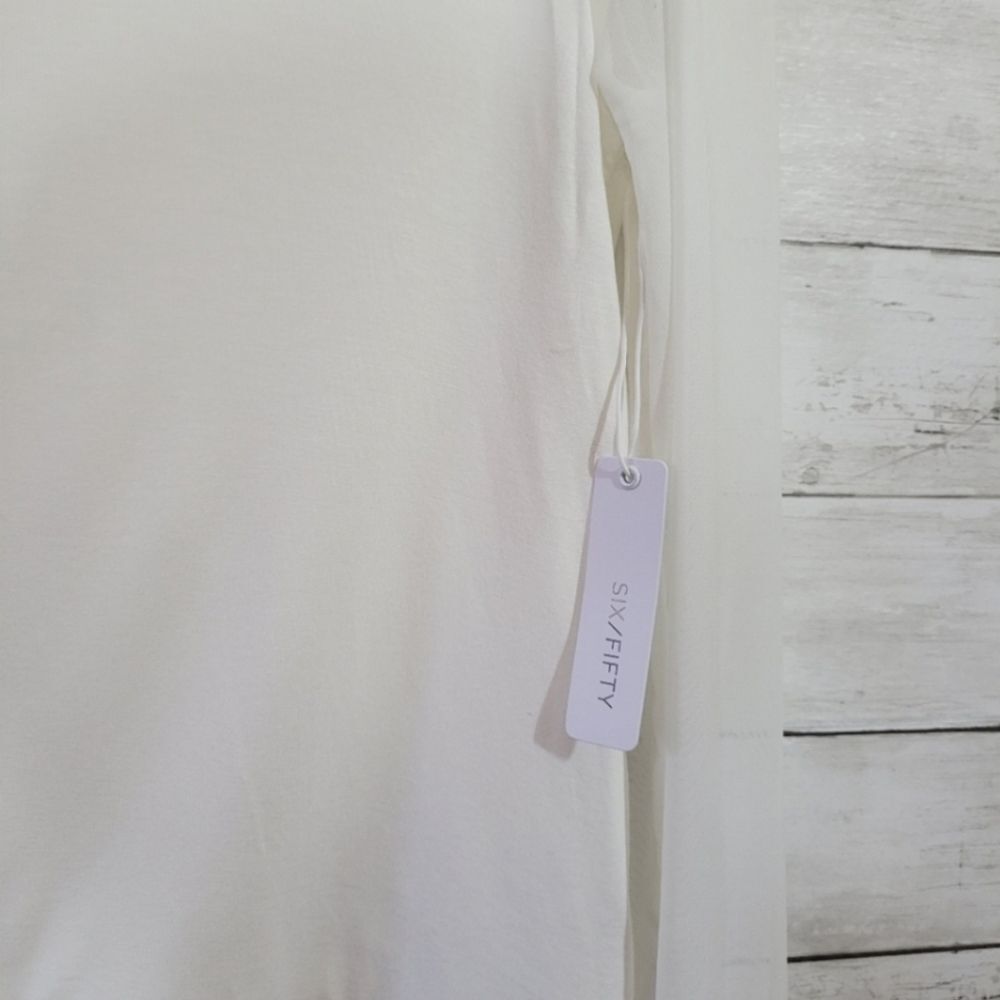 Women’s Small One Shoulder Fitted Top Sexy Sheer Chiffon Sleeve Blouse NWT - Picture 11 of 14